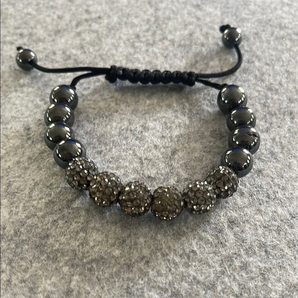 Grey Crystal and Hematite Beaded Adjustable Bracelet